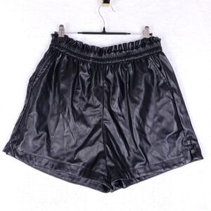 Shein Black Faux Leather Shorts Womens Large High Rise Elastic Waist Streetwear
